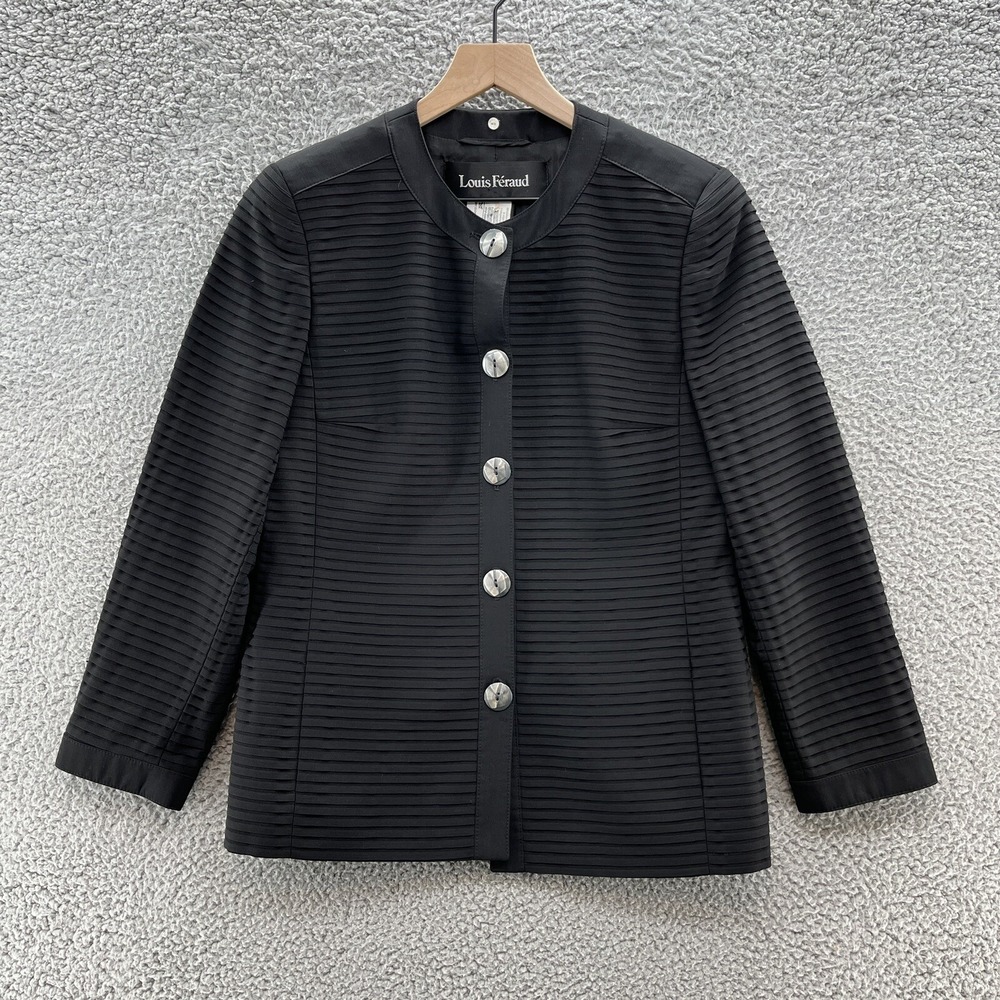 VTG Louis Feraud Blazer Women 8 Black Pintuck Pleated Evening Occasion Jacket